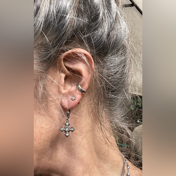 Vintage Rhinestone Cross Earrings with Antique Metal Finish - Picture 4 of 4